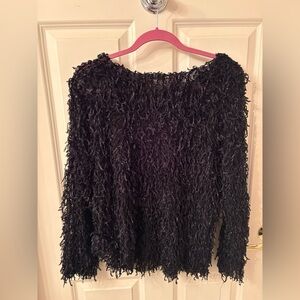 Black Textured Women's Sweater with Silver Sparkle